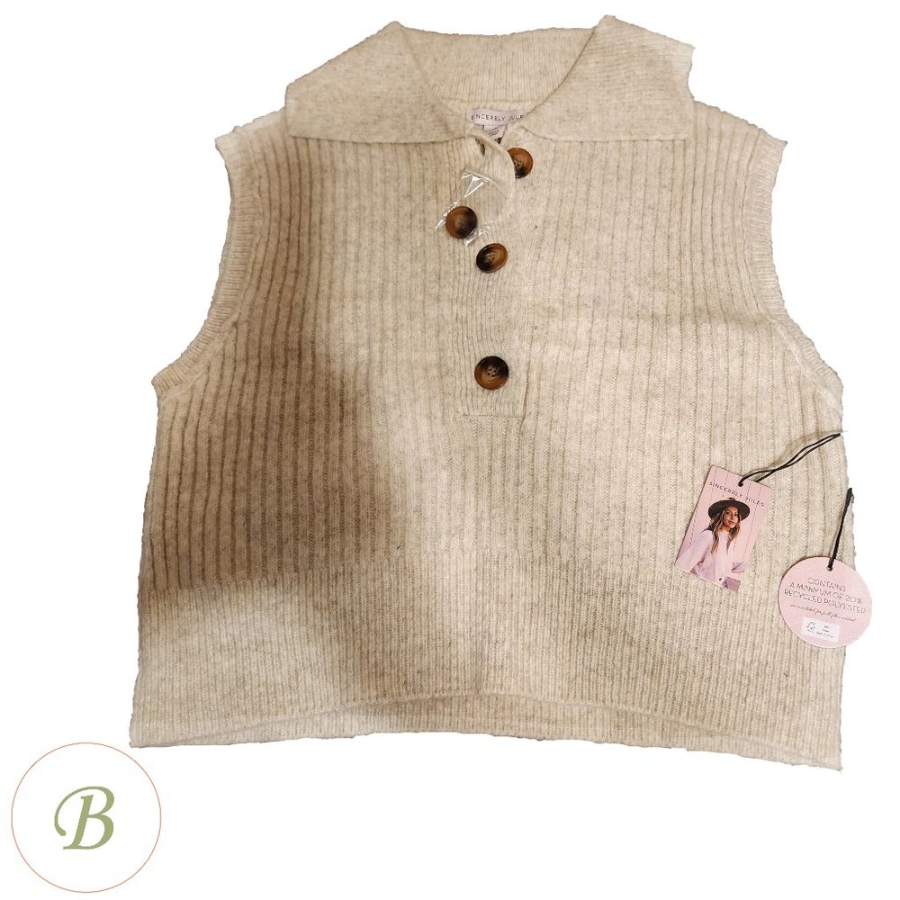 Sincerely Jules Collared Sweater Vest Cream Small NWT - Picture 1 of 10